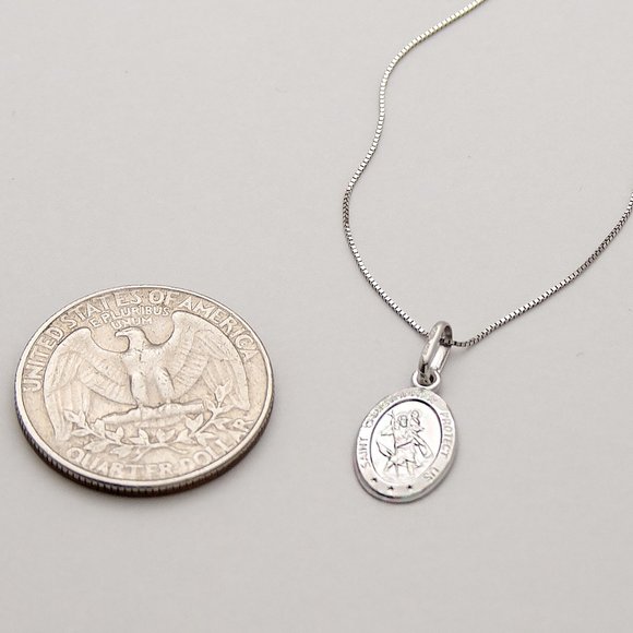 10K Solid Gold St Christopher Pendant Necklace Real Gold Saint Christopher Charm - Picture 3 of 10